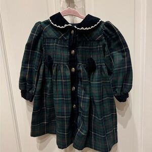 NWOT B.T. Kids 2T Girls Vintage Green Plaid Velvet Holiday Long Sleeve Dress